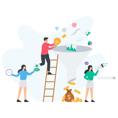 Business Team Doing Funnel Sales  Illustration