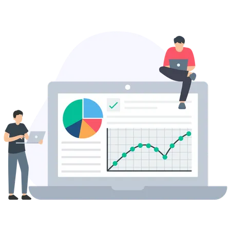 Business Team doing Business Graph analysis  Illustration