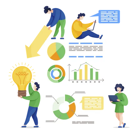 Business team doing idea analysis  Illustration