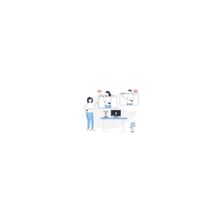 オンラインで会議を行うビジネスチーム  イラスト