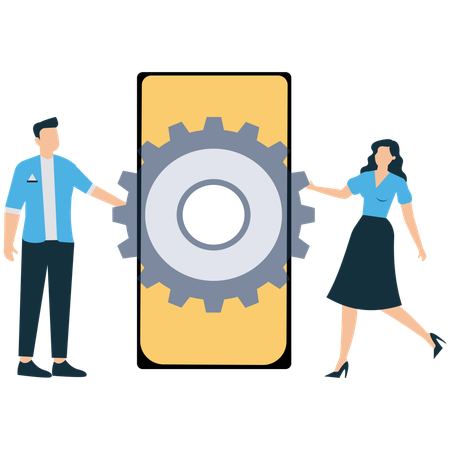 Business team doing mobile collaboration  Illustration