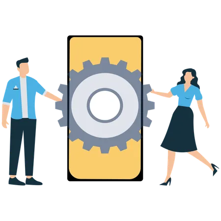 Business team doing mobile collaboration  Illustration
