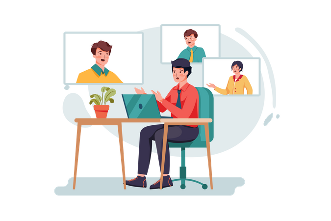 Business team doing online business meeting  イラスト