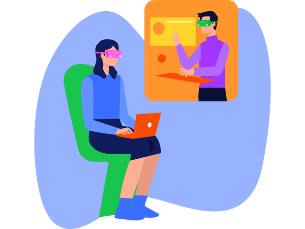 Business Team Doing Online Meeting Using Vr Technology  Illustration