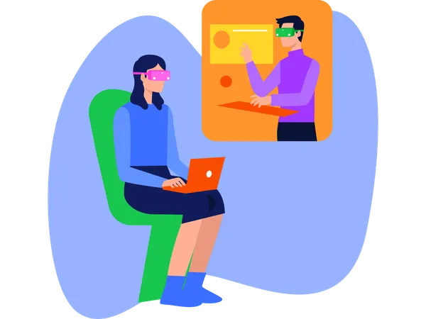 Business Team Doing Online Meeting Using Vr Technology  Illustration