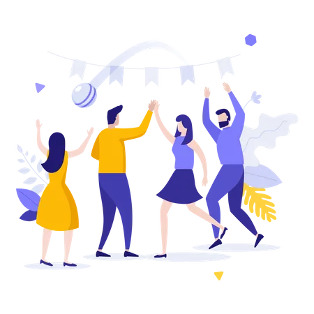 Teammates Co Workers Or Colleagues Having Fun At Corporate Event Or Party Concept Of Team Building Group Activity Holiday Celebration Company Meeting Modern Flat Vector Illustration For Banner Illustration