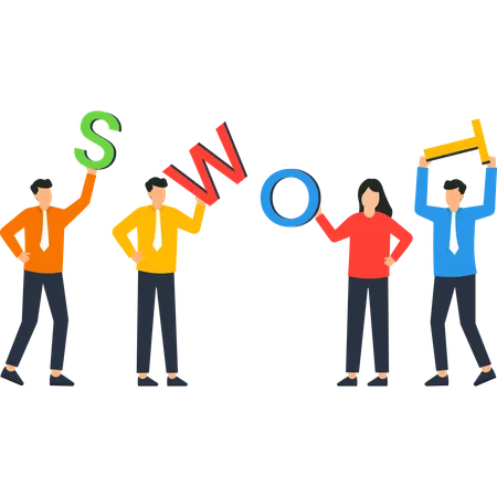 SWOT 분석을 하는 사업팀  일러스트레이션