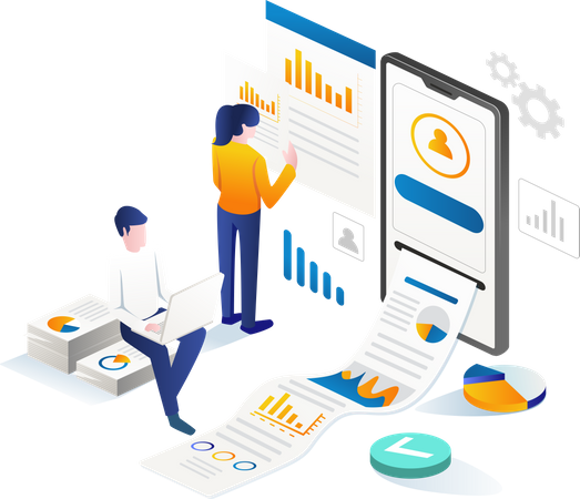 Business team doing user data analysis  Illustration