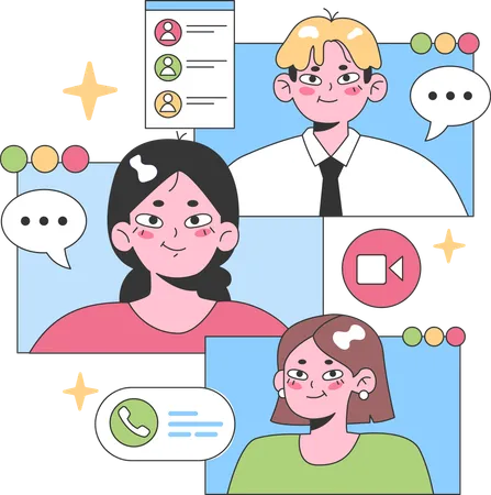 Virtual Business Meeting Online Team Conference Remote Team Gathering Digital Team Discussion Virtual Collaboration Session Online Business Discussion Remote Team Meeting Virtual Team Conference Digital Business Meeting Online Team Session Illustration