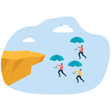 Business team flying in air with umbrella  Illustration