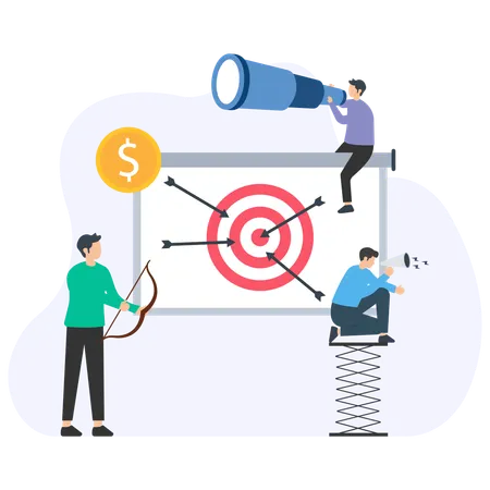 Business team focusing on achieving financial target with arrows and strategy  Illustration