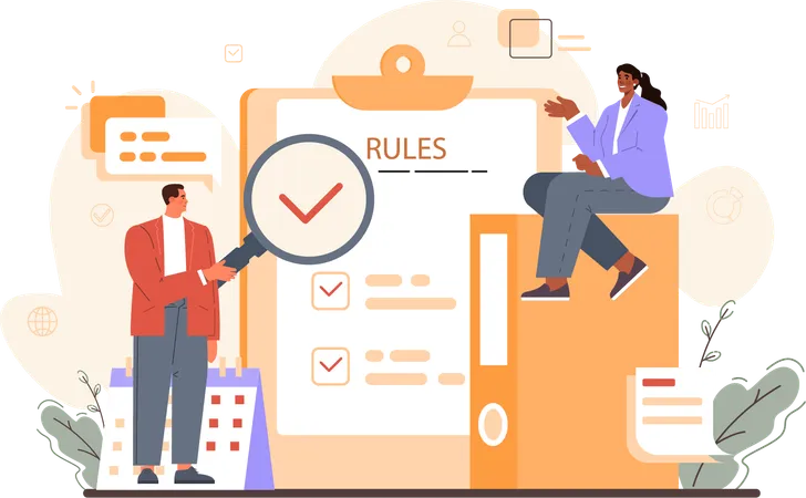 Business team follows office rules  Illustration