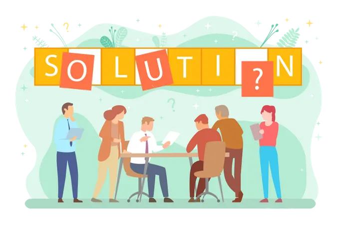 Business team getting solution to a problem Illustration