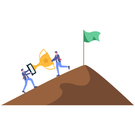 Business team getting business success while achieving business trophy  Illustration