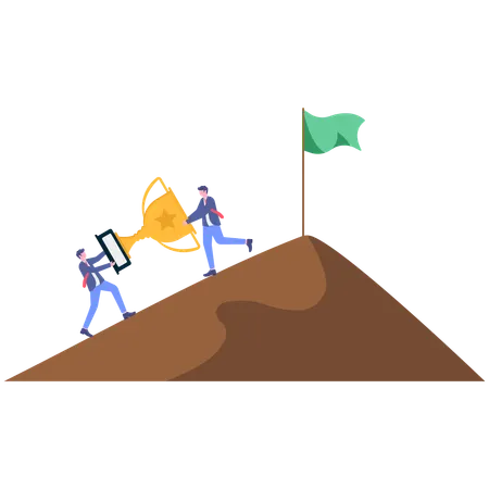 Business team getting business success while achieving business trophy  Illustration