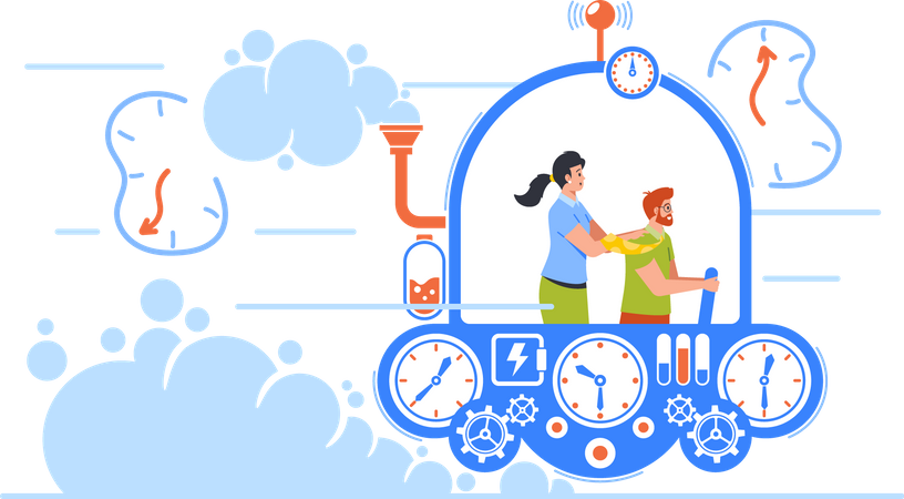Business Team Going To Future Or Past In Time Machine  Illustration