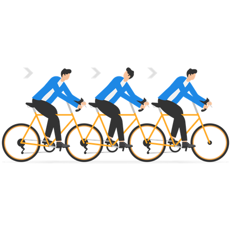 Business team group riding on tandem bike together  Illustration