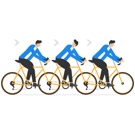 Business Team Group Riding On Tandem Bike Together Concept Business Vector Illustration Sport Race Teamwork Flat Cartoon Business Style Q Illustration