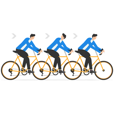 Business team group riding on tandem bike together  Illustration