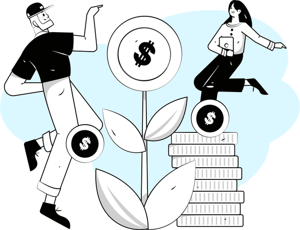 Business team grows money plant  Illustration