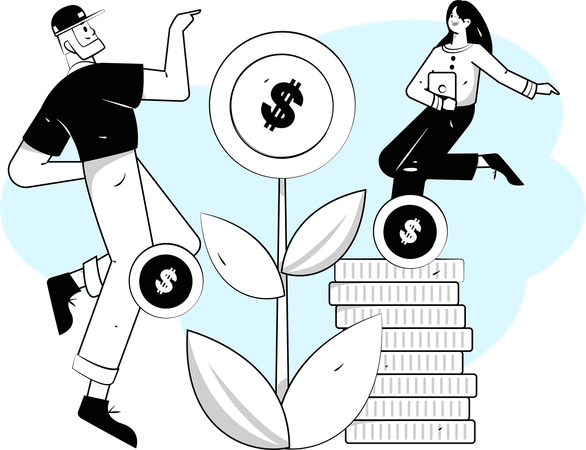 Business team grows money plant  일러스트레이션
