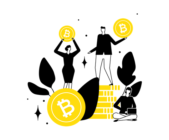 Geschäftsteam hält Bitcoins  Illustration