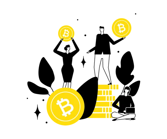 Geschäftsteam hält Bitcoins  Illustration