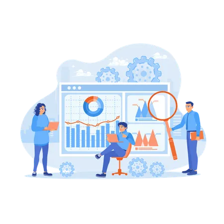 Geschäftsteam präsentiert Finanzdiagramme  Illustration