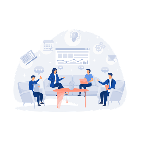 Business team having a meeting in a virtual office room  Illustration