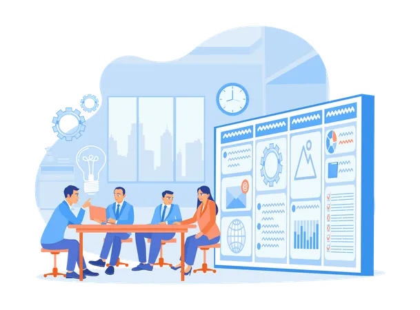 Business team having meeting in office and Analyzing new business projects  Illustration