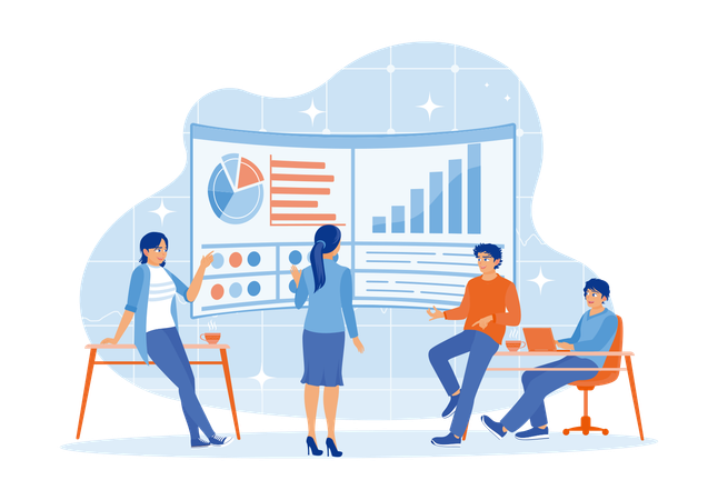 Business team having meeting in office while Discuss business development charts  Illustration