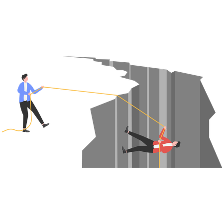 Business team help partners climb up from cliff  Illustration