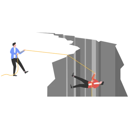 Business team help partners climb up from cliff  Illustration