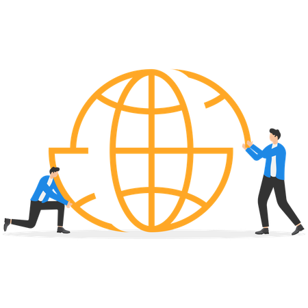 Business team help to build global sign  Illustration