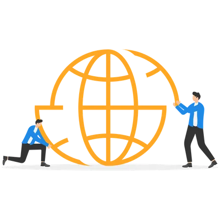 Business team help to build global sign  Illustration