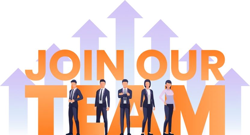 Business Team Standing With JOIN OUR TEAM Text Job Recruiting Advertisement Concept Illustration