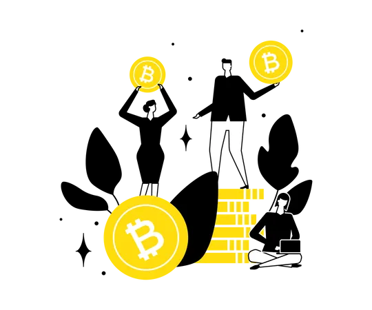 Business team holding bitcoins Illustration