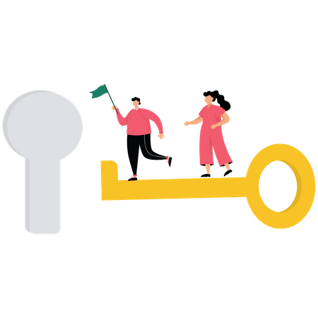 Business team holding flag and running to success  Illustration