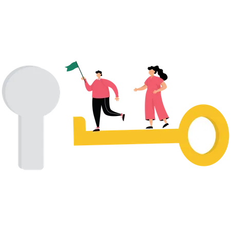 Business team holding flag and running to success  Illustration