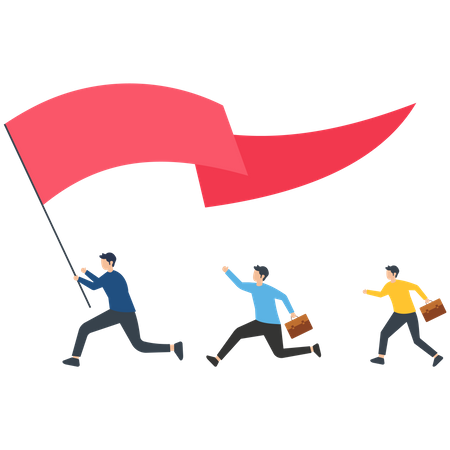 Business team holding flag and running to success  Illustration