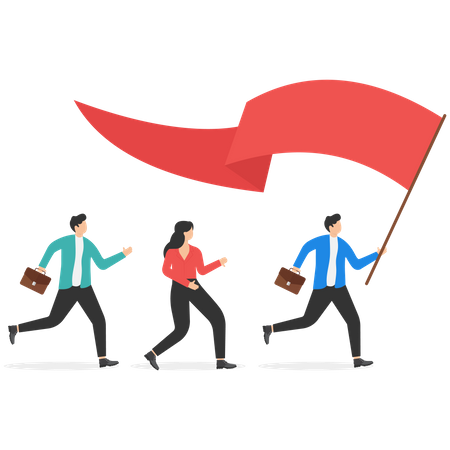 Business team holding flag and running to success  Illustration