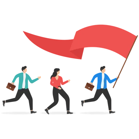 Business team holding flag and running to success  Illustration