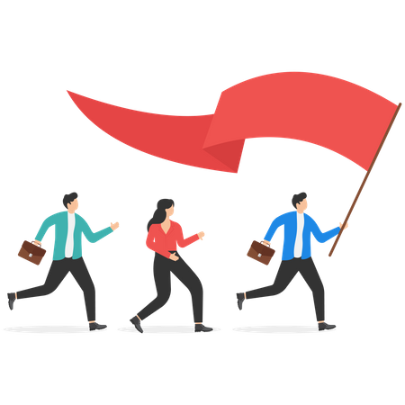 Business team holding flag and running to success  Illustration