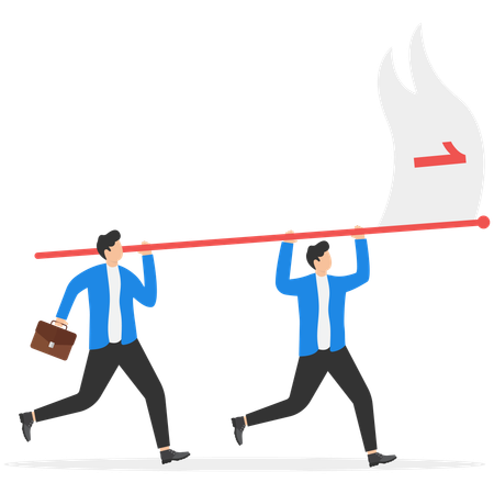 Business team holding flag number one and running the way forward  Illustration