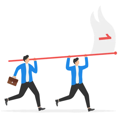 Business team holding flag number one and running the way forward  Illustration