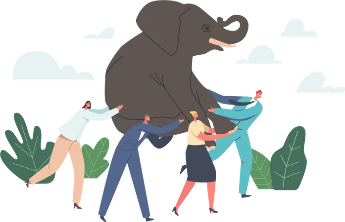 Teamwork And Leadership Concept Business Power Team Holding Huge Elephant On Hands Businesspeople Teammates Characters Challenge Go To Of Success In Career Cartoon People Vector Illustration Illustration