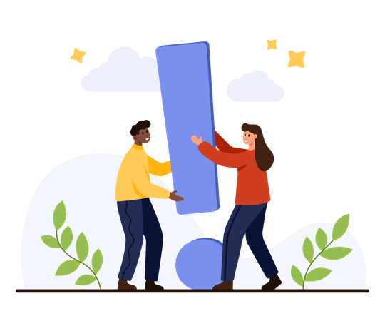 Business team Holding Large Exclamation Mark Symbol  Illustration
