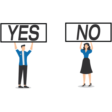 Business team holding placards with yes and no  Illustration