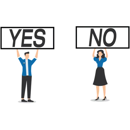 Business team holding placards with yes and no  Illustration