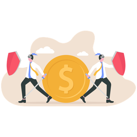 Business team holding shield reflecting attacks  Illustration